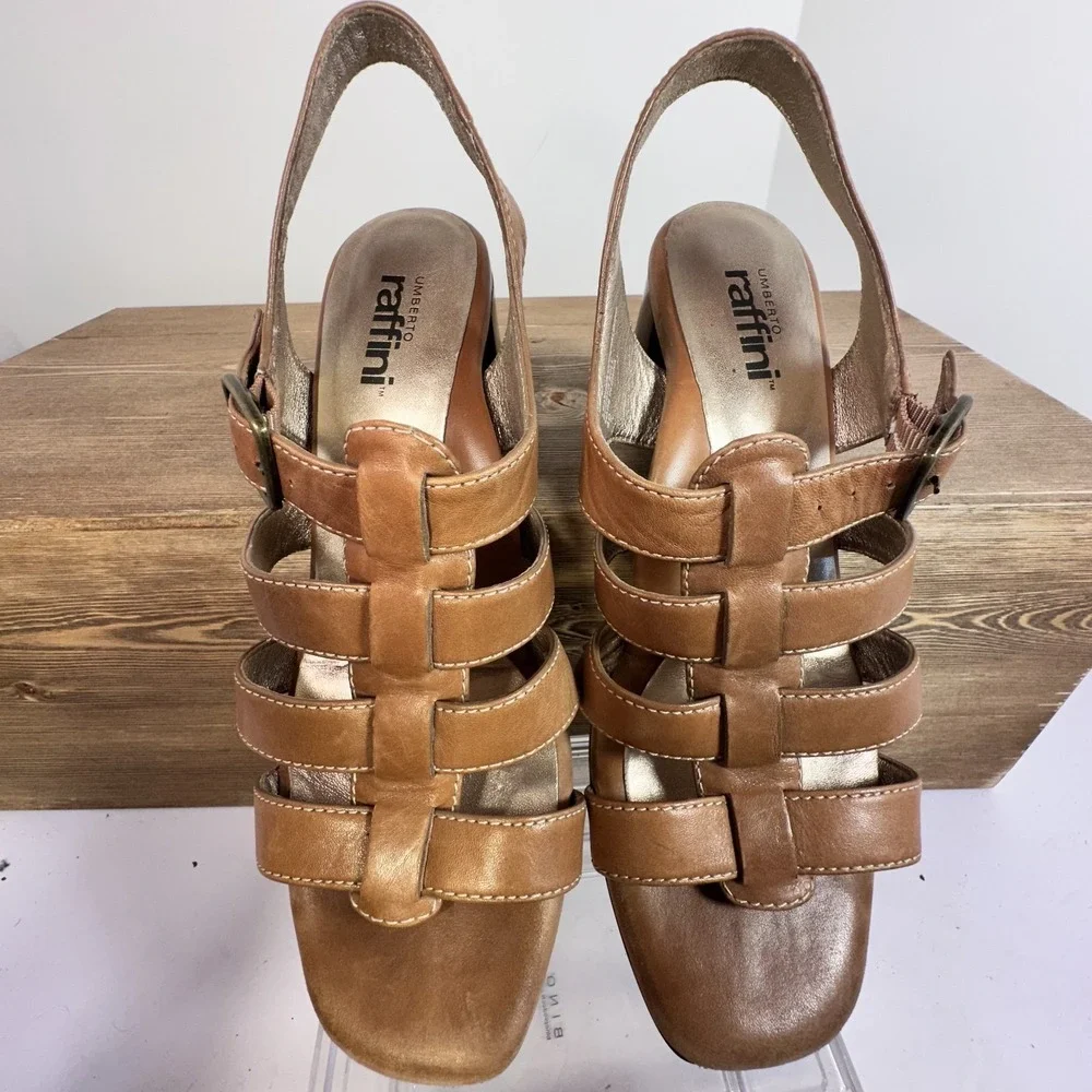 Umberto Raffini Strappy Heeled Sandals Womens SZ 9.5 10 Leather Boho Indie Chic